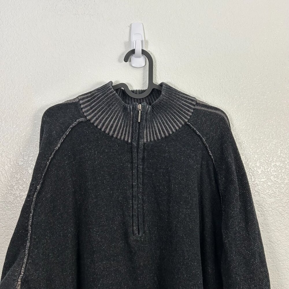 Calvin Klein Jeans Half Zip Raglan Sweater Charcoal Black Distressed Preppy - Picture 2 of 10